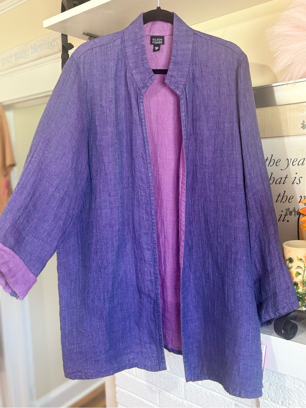 Eileen Fisher Ombre Purple Linen Open Tunic Jacket - Picture 1 of 1